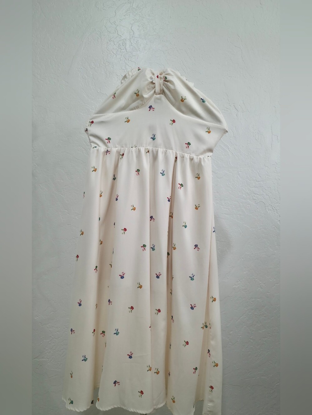 Cream Halter Casual Dress with Multicolor Floral Accents